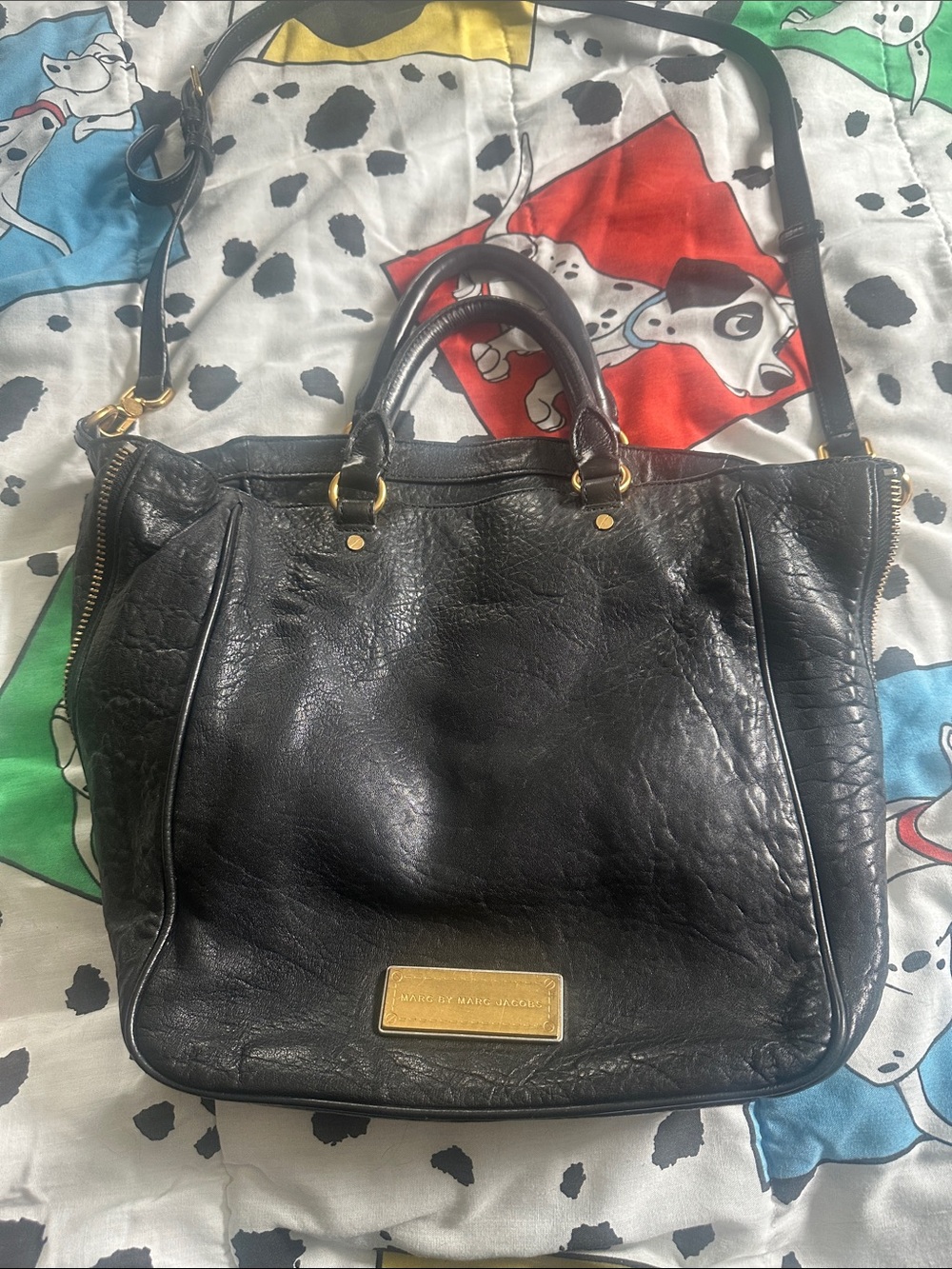 Marc By Marc Jacobs Black Leather Tote with Gold Plaque